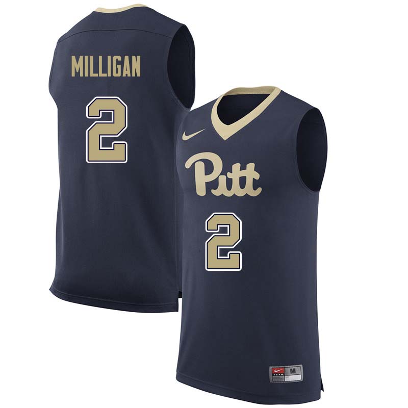 Men #2 Jonathan Milligan Pittsburgh Panthers College Basketball Jerseys Sale-Navy